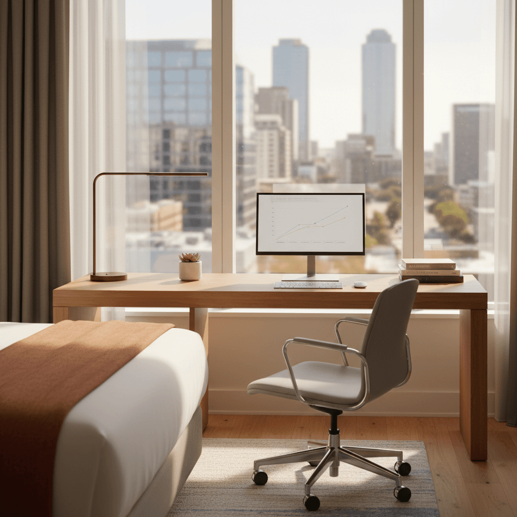 Work desk area with comfortable chair and bright window